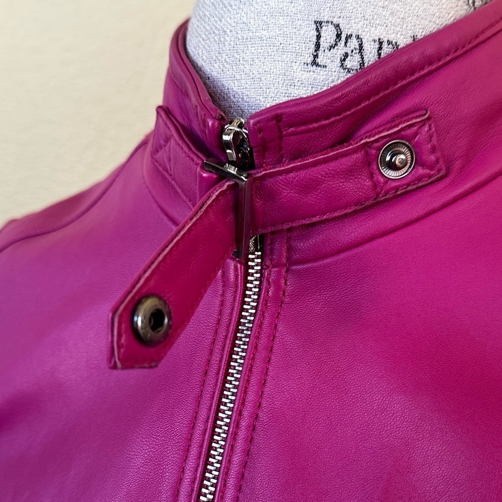 Pitti Collection Women’s Bright Pink All Leather Jacket Italian Size 40 EUC! - Picture 5 of 12
